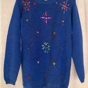 Vintage Crystal Kobe Bejeweled Blue Sweater